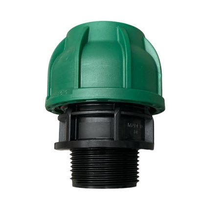 União de aperto rápido da irritec com rosca macho, medidas diversas disponíveis.