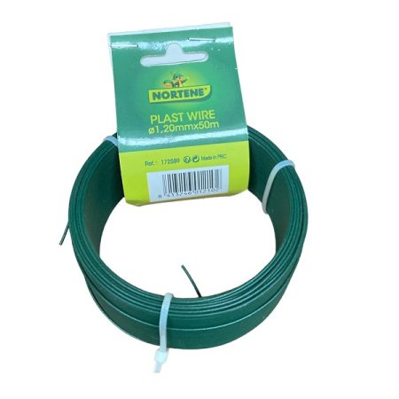 Fio de aço galvanizado plastificado, fácil de cortar e muito adaptável, aço galvanizado plastificado da cor verde. Medidas: 0,7 x 1,2 mm.